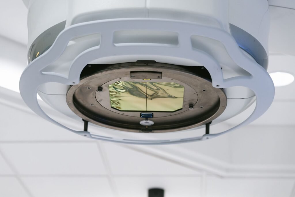 Close-up of sophisticated medical imaging equipment in a laboratory setting.