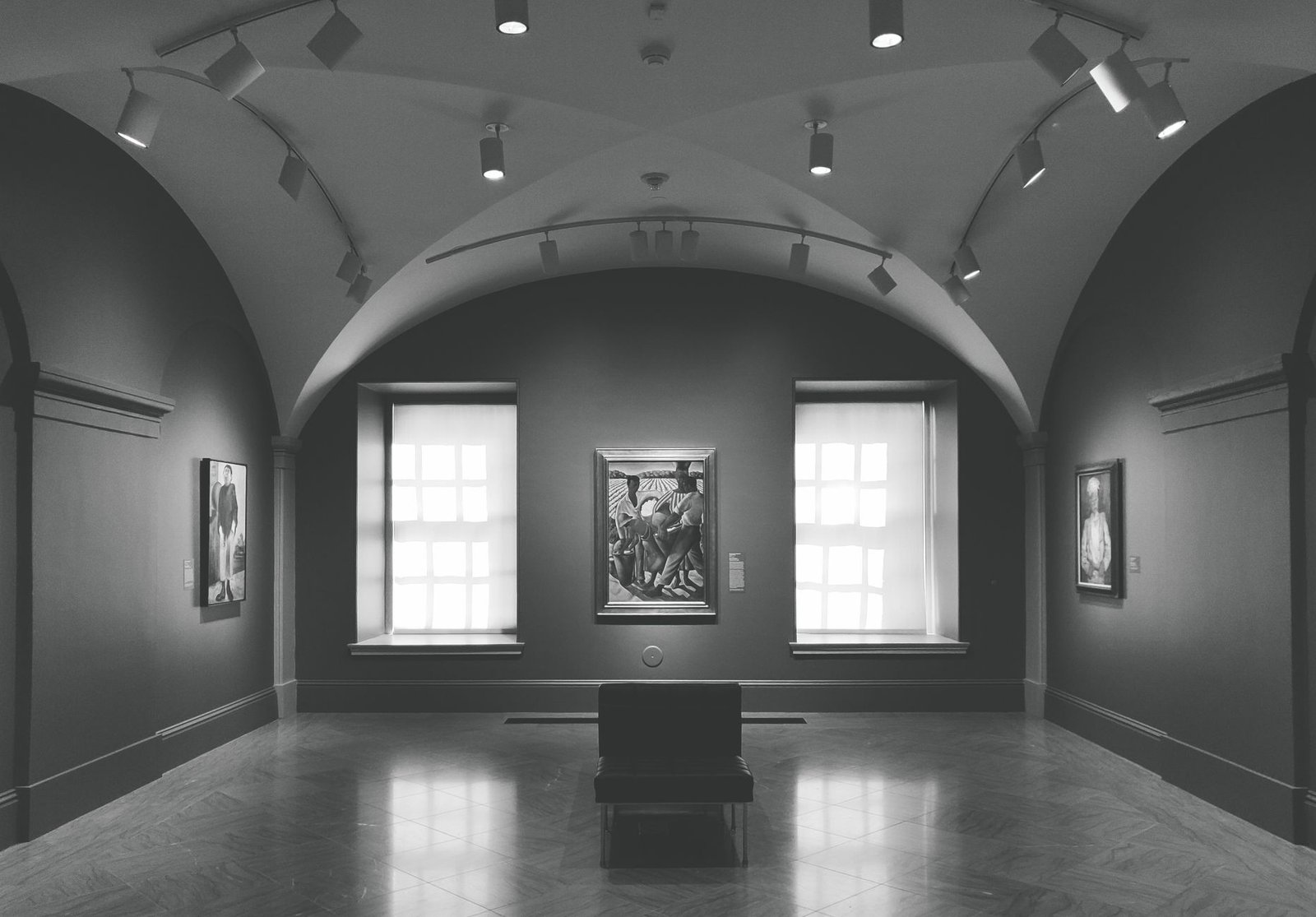 Elegant black and white interior of an art museum gallery in Washington, DC.