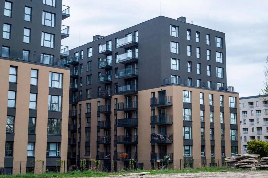 Contemporary residential apartment complex with modern architecture design.